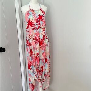 Tropical Halter Maxi Dress in Red & Light Blue